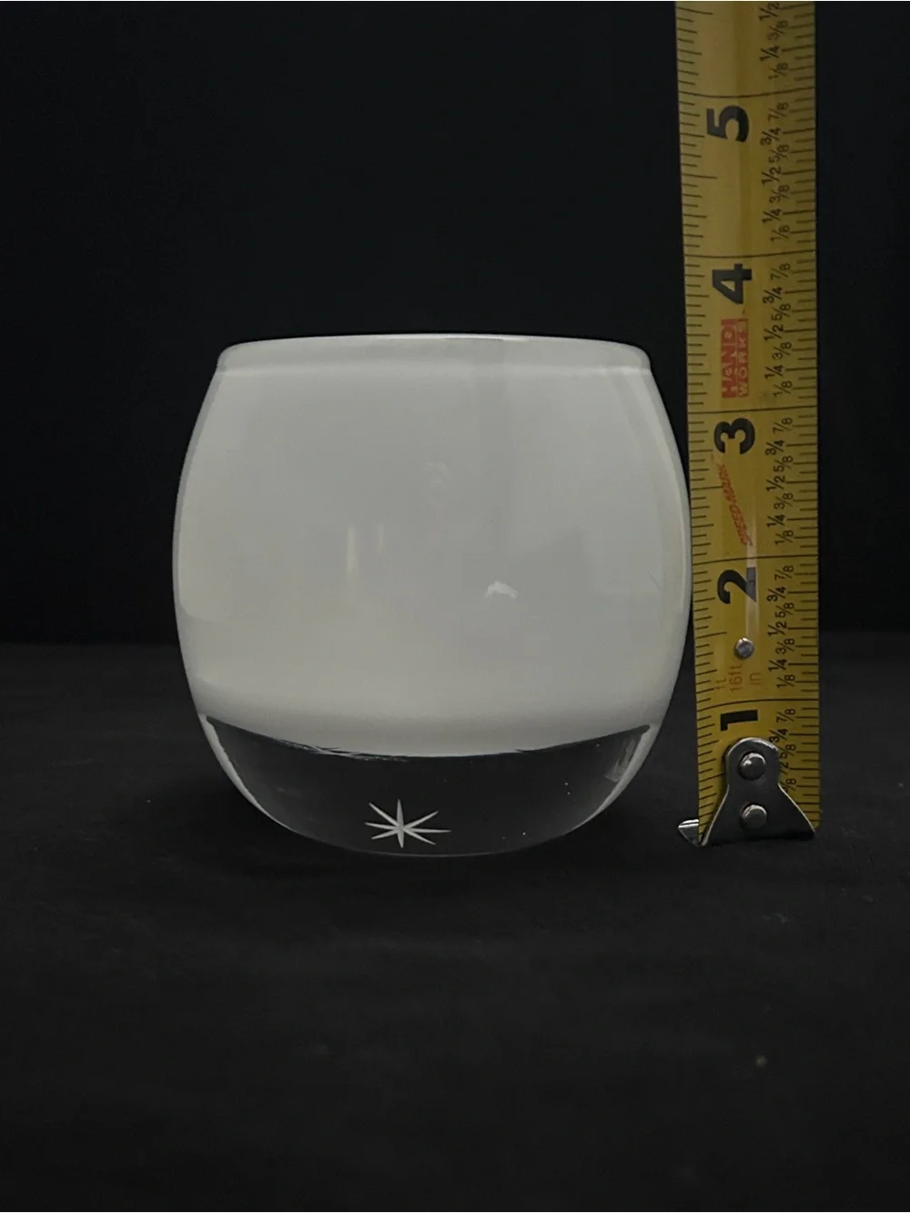 Vtg Crate & Barrel White Cased Glass Etched Starburst Votive Tea Light Poland